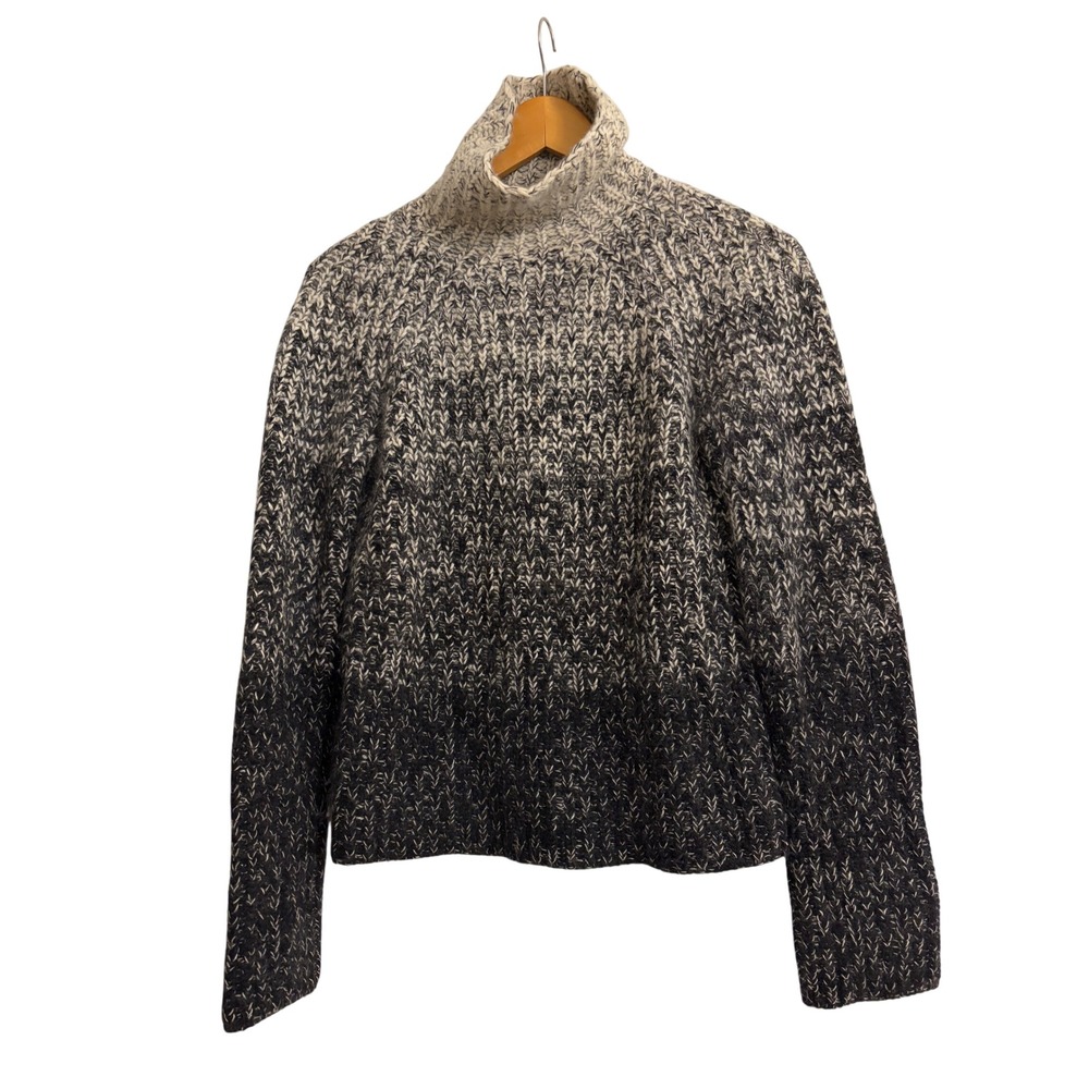 Ann Taylor Sweater Medium Black Grey Ombre Merino Wool Mock Neck Chunky Knit